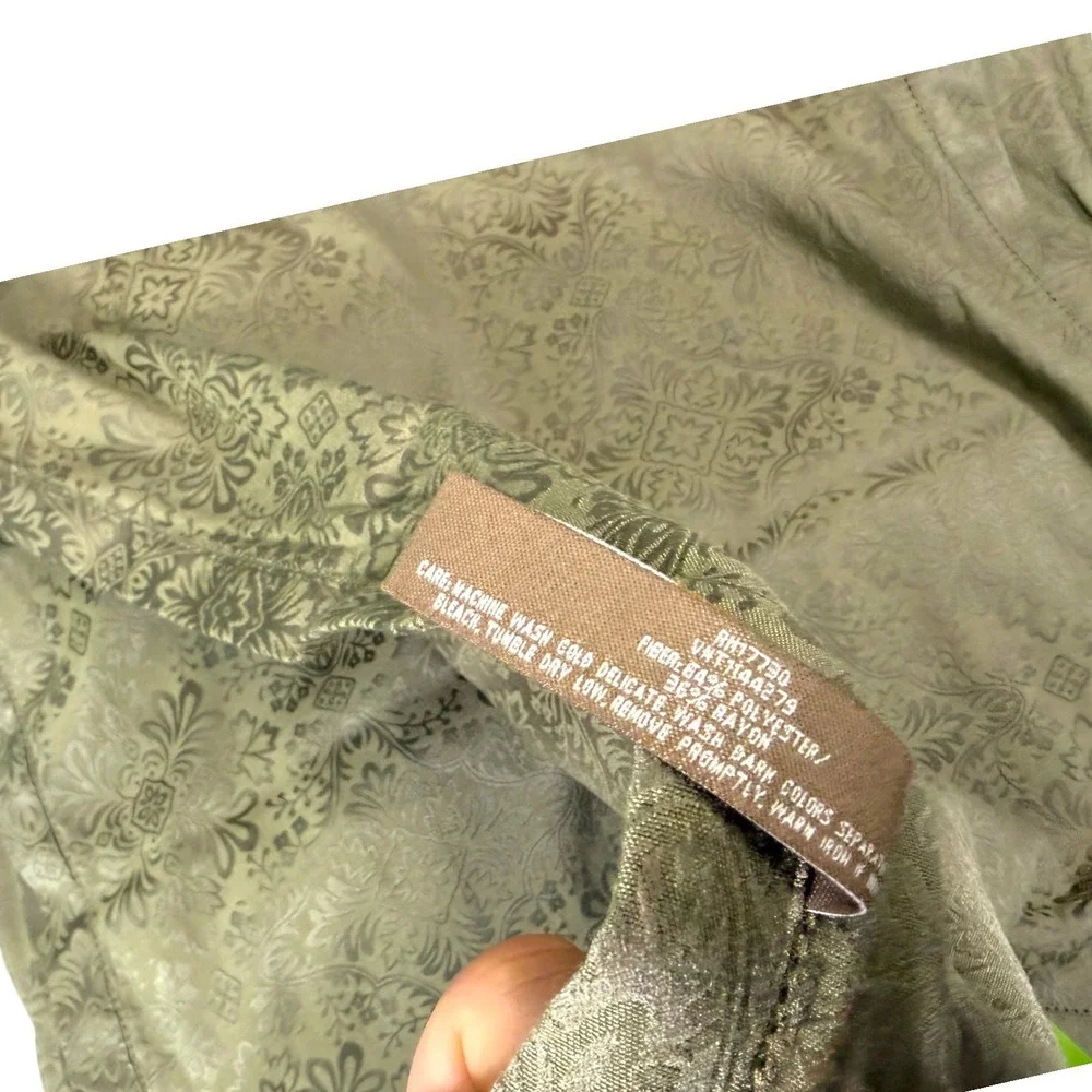 Fieldcrest Luxury 64x240 Olive Green Damask Tablecloth 8 Napkins Set Hemstitch